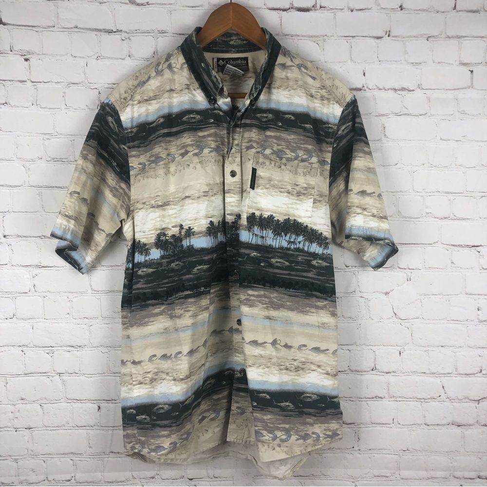 Columbia Cream Hawaiian Shirt Men's Sz Medium